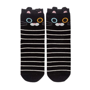Black &amp; White Stripe Cat Socks