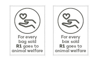 For every bag sold R1 goes to animal welfare.